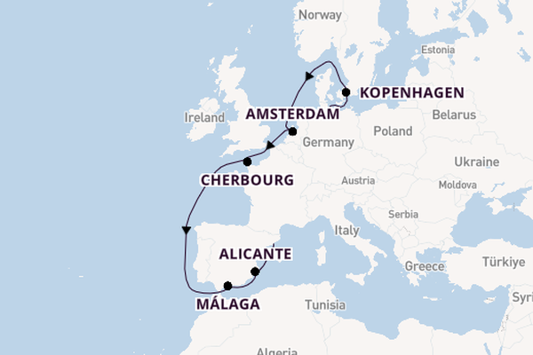 Westelijke Middellandse Zee vanaf Kiel, Duitsland met de MSC Euribia