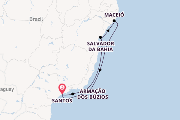 Brazilië vanaf Santos, Brazilië met de MSC Seaview
