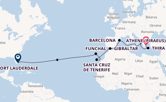 trans-Atlantisch vanaf Athene (Piraeus), Griekenland met de Sun Princess