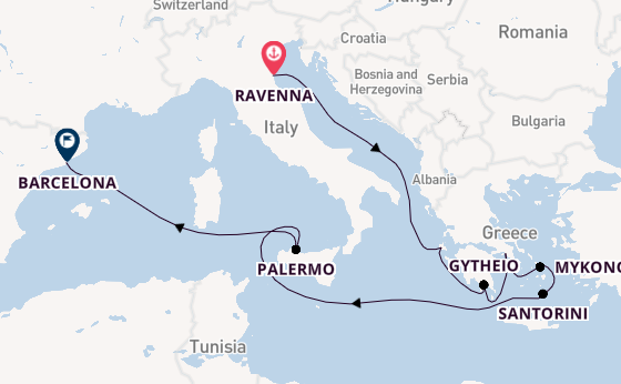 Mediterranean Sea from Ravenna, Italy with the Seven Seas Prestige