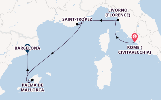 Western Mediterranean from Rome (Civitavecchia), Italy with the Seven Seas Prestige