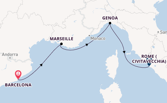 Western Mediterranean from Barcelona, Spain with the MSC World Asia