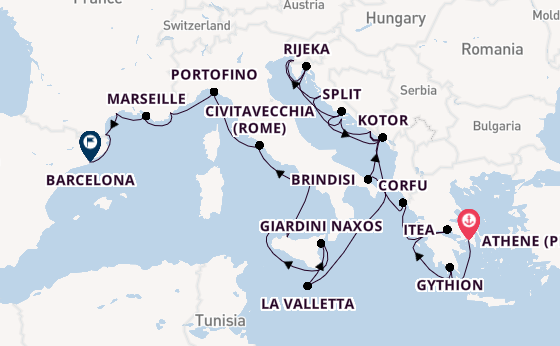 Middellandse Zee vanaf Athene (Piraeus), Griekenland met de Seabourn Ovation