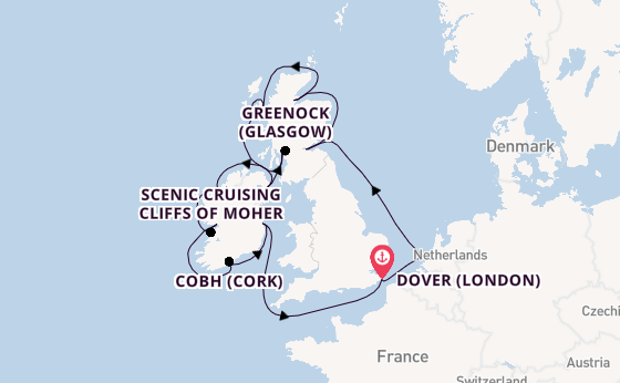 British Isles from Dover (London), England, United Kingdom with the Nieuw Statendam