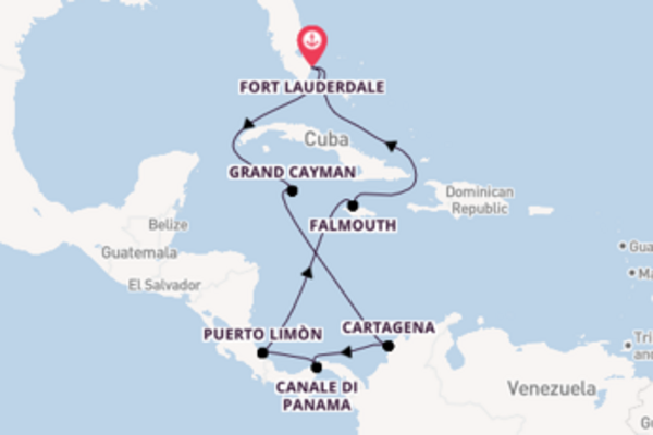 Passa per Falmouth salpando da Fort Lauderdale