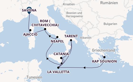 Westliches Mittelmeer ab Piräus (Athen), Griechenland auf der Costa Serena