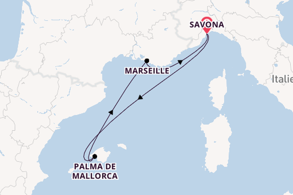 Westliches Mittelmeer ab Savona, Italien auf der Costa Diadema