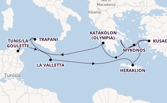 Middellandse Zee vanaf Athene (Piraeus), Griekenland met de Seven Seas Mariner