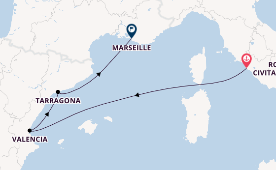 Western Mediterranean from Rome (Civitavecchia), Italy with the MSC Sinfonia