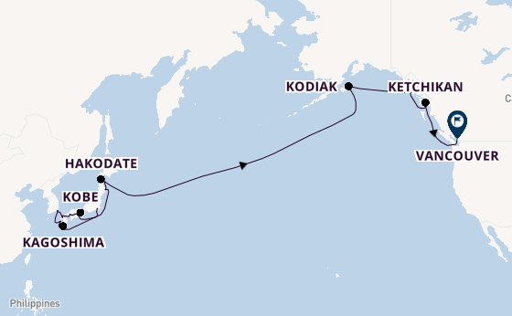Transpacifisch vanaf Tokio, Japan met de Silver Moon