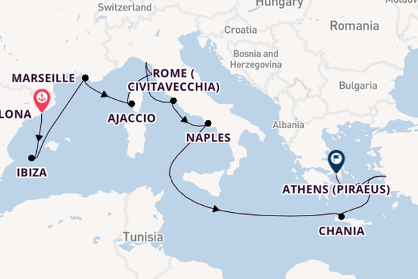 Mediterranean Sea from Barcelona, Spain with the Sun Princess