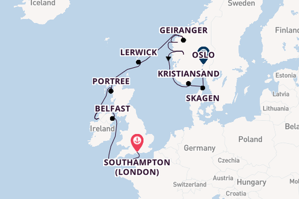 Norway from Southampton (London), England, United Kingdom with the Vista