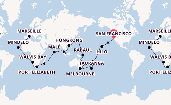 Wereldreizen vanaf San Francisco, Verenigde Staten met de Costa Deliziosa