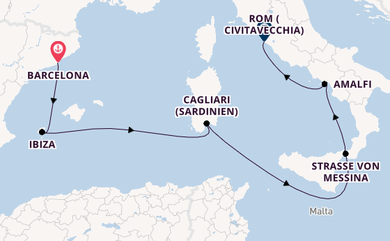 Westliches Mittelmeer ab Barcelona, Spanien auf der Queen Victoria