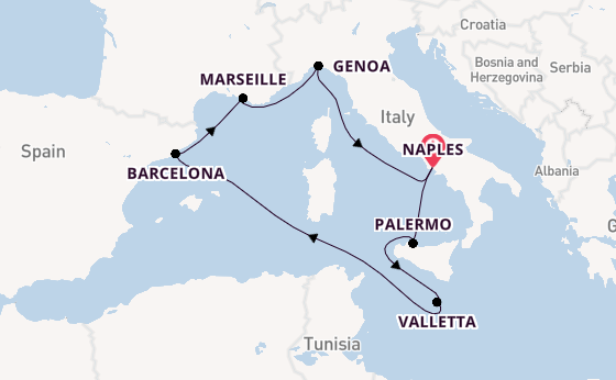 Western Mediterranean from Naples, Italy with the MSC Seaview