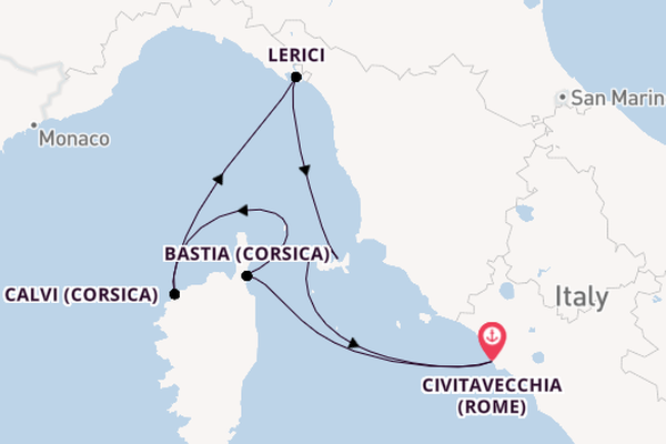 Westelijke Middellandse Zee vanaf Civitavecchia (Rome), Italië met de Star Clipper