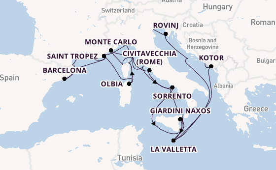 Westelijke Middellandse Zee vanaf Fusina (Venice) met de Seabourn Ovation