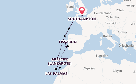 Kanarische Inseln ab Southampton, Großbritannien auf der Queen Anne