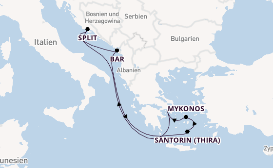 Östliches Mittelmeer ab Piräus (Athen), Griechenland auf der Celebrity Infinity