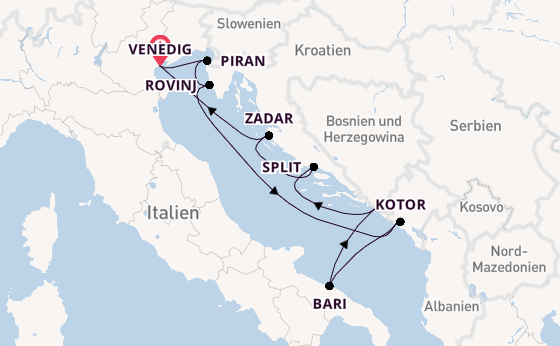 Mittelmeer ab Venedig, Italien auf der Silver Muse