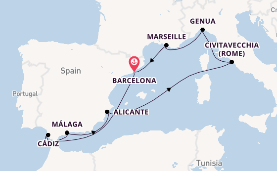 Westelijke Middellandse Zee vanaf Barcelona, Spanje met de MSC Magnifica