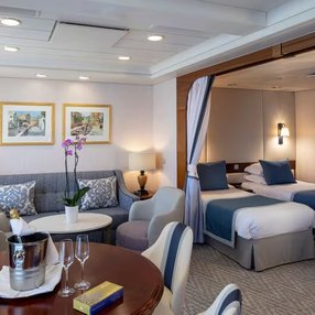 Come aboard the Aurora and discover one of 58 cabin categories on a total of 10 decks that can accommodate 1874 passengers. Choose your dream cabin and feel at home on board the Aurora!