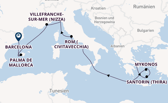 Mittelmeer ab Piräus (Athen), Griechenland auf der Celebrity Eclipse