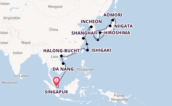Ostasien ab Singapur, Singapur auf AIDAstella