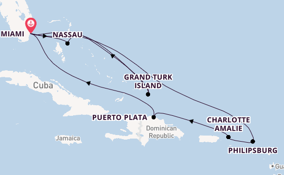 Caribbean from Miami, Florida, USA with the MSC Seashore