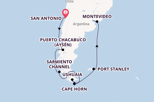 South America from San Antonio, Chile with the Oosterdam