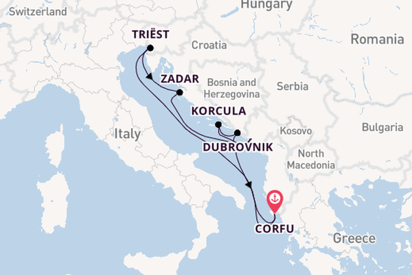 Oostelijke Middellandse Zee vanaf Corfu, Griekenland met AIDAblu