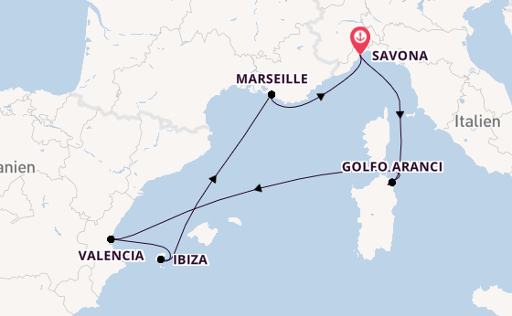 Westliches Mittelmeer ab Savona, Italien auf der Costa Fascinosa
