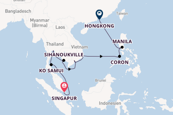 15-tägige Kreuzfahrt von Singapur nach Hongkong
