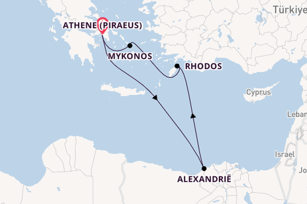 Oostelijke Middellandse Zee vanaf Athene (Piraeus), Griekenland met de Nieuw Amsterdam