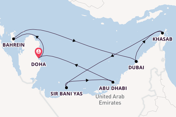 Perzische Golf vanaf Doha, Qatar met de Celestyal Journey