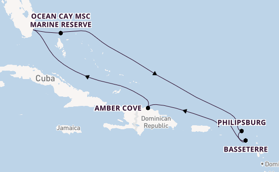 Caribbean from Miami, Florida, USA with the MSC Seashore
