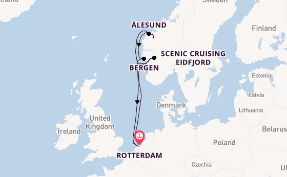 Noorwegen vanaf Rotterdam, Nederland met de Rotterdam