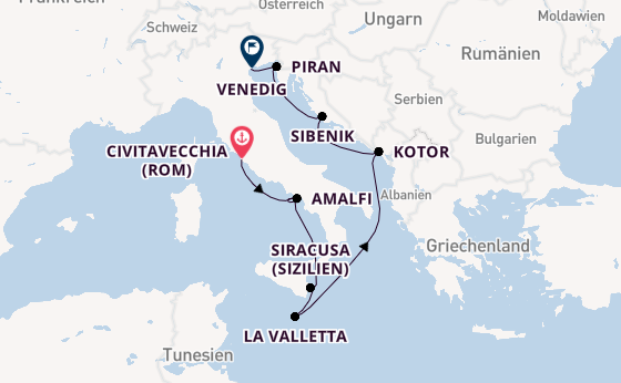 Mittelmeer ab Civitavecchia (Rom), Italien auf der Azamara Onward