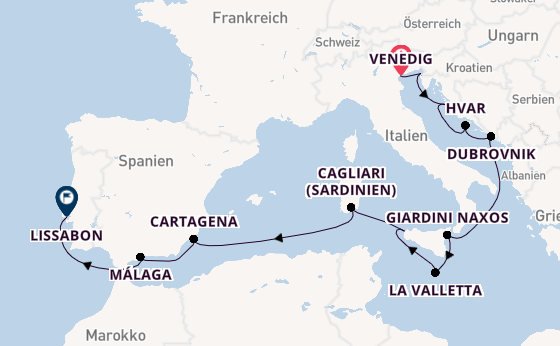 Mittelmeer ab Venedig, Italien auf der Silver Muse