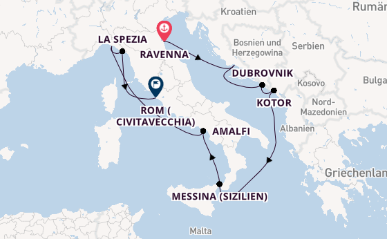 Mittelmeer ab Ravenna, Italien auf der Celebrity Constellation