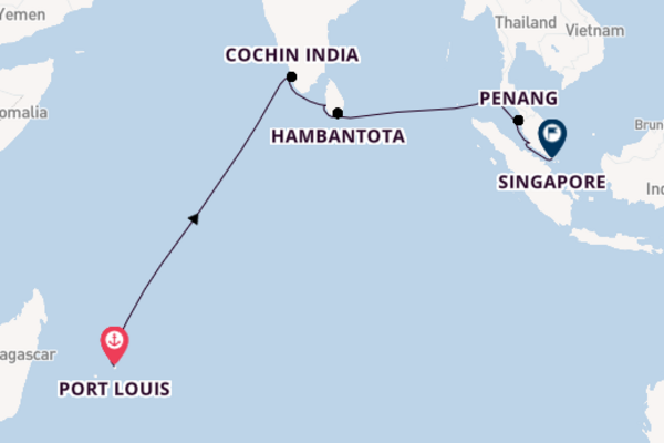 Zuidoost-Azië vanaf Port Louis, Mauritius met de Azamara Pursuit