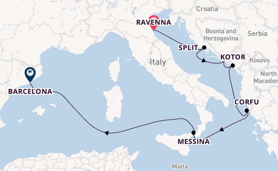 Mediterranean Sea from Ravenna, Italy with the Norwegian Gem