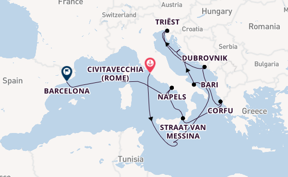 Middellandse Zee vanaf Civitavecchia (Rome), Italië met de Queen Elizabeth