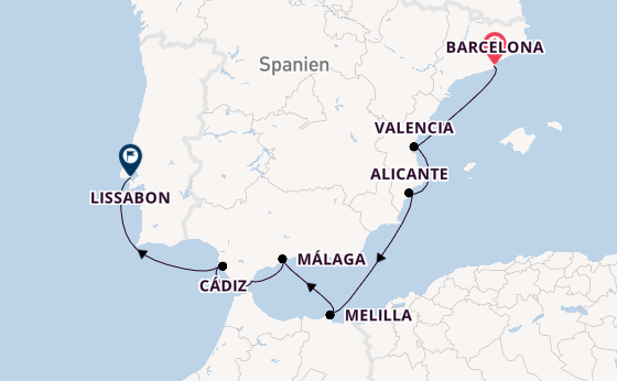 Mittelmeer ab Barcelona, Spanien auf der Allura 