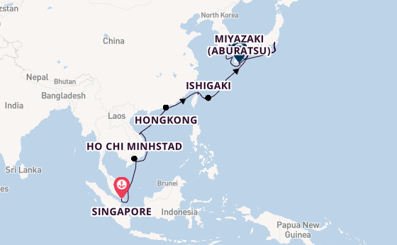Oost-Azië vanaf Singapore, Singapore met de Diamond Princess