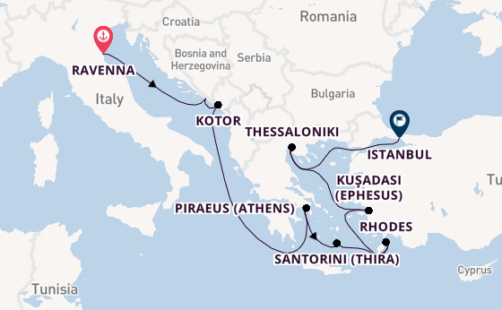 Eastern Mediterranean from Ravenna, Italy with the Norwegian Viva