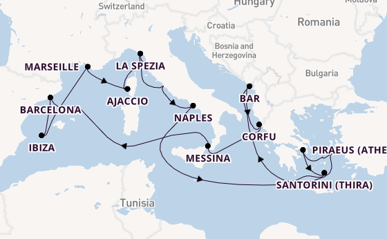 Mediterranean from Rome (Civitavecchia), Italy with the Sun Princess