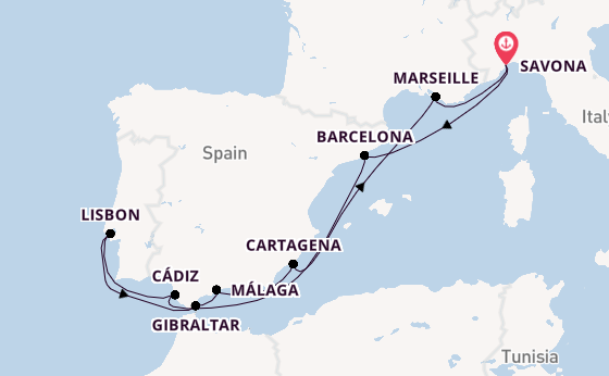 Western Mediterranean from Savona, Italy with the Costa Diadema