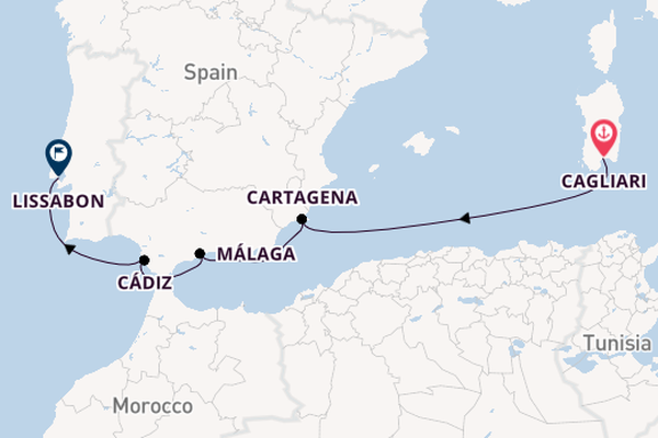 Westelijke Middellandse Zee vanaf Cagliari, Sardinië met de Silver Dawn
