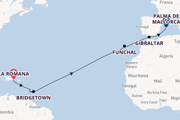 Caribbean vanaf La Romana, Dominicaanse Republiek met de Mein Schiff 1